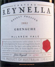 Reynella Basket Pressed Grenache 2002 Label on McNees.org/winesite