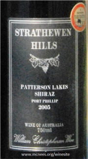 Strathewen Hills Patterson Lakes Port Phillip 2005 Label 