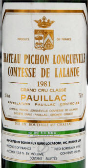 Chateau Pichon Lalande 1981 label 