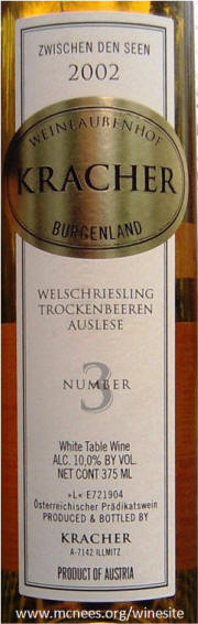 Kracher Welchreisling Trockenbereen Auslese 2002 Label