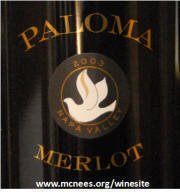 Paloma Spring Mountain Merlot 2003 label