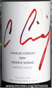 Charles Cimicky Barossa Valley Shiraz Reserve 2004