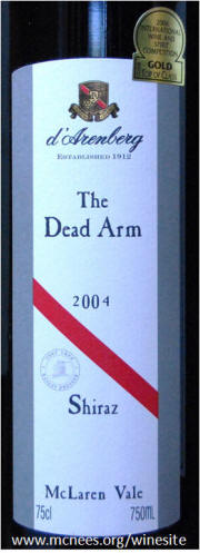 d'Arenberg Dead Arm McLaren Vale Shiraz 2004 label