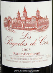 Les Pagodes des Cos St Estephe Bordeaux 2003 Label