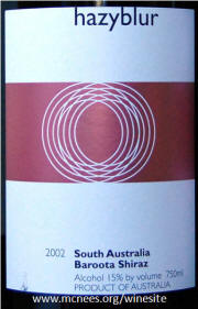 Hazyblur South Australia Baroota Shiraz 2002 label