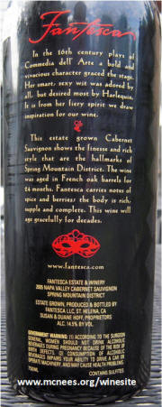 Fantesca Estate Winery Cabernet Sauvignon 2005 bottle rear