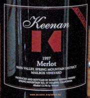 Keenan Mailbox Vineyard Merlot 1997 label