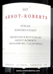 Arnot Roberts Sonoma Coast Syrah 2017 rear label