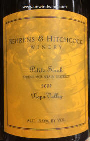 Behrens & Hitchcock Spring Mountain Petit Sirah 2004 Label 
