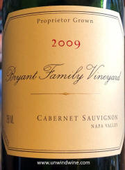 Bryant Family Vineyards Napa Cabernet 2009 label