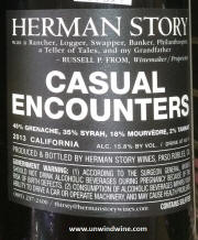 Herman Story 'Casual Encounters' Red Wine 2013 rear label