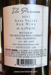 Prisoner Wine Company 'The Prisoner' 2011 rear label