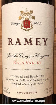 Ramey Napa Valley Jericho Canyon Vineyard Napa Valley Cabernet Sauvignon 2003