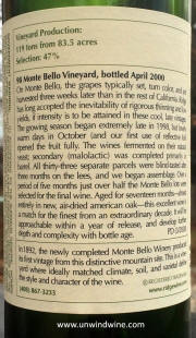 Ridge Monte Bello 1998 - rear label
