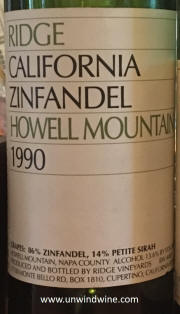 Ridge California Howell Mountain ZInfandel 1990 