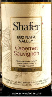 Shafer Hillside Vineyards Napa Valley Reserve Cabernet Sauvignon 1982