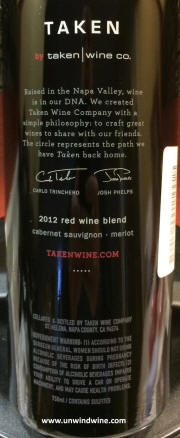 Taken Napa Valley Red Wine 2012 - Rear
