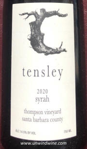 Tensley Thompson Vineyard Santa Barbara County Syrah 2020
