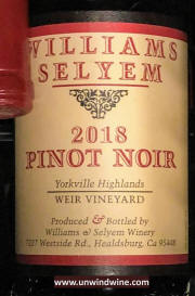 Williams Selyem Yorkville Highlands Weir Vineyard Pinot Nor 2018 