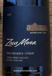 Zaca Mesa Mesa Reserved Syrah 2017 label