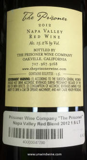 Orin Swift Prisoner Red Wine 2012 - rear label