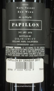 Orin Swift Papillon 2011 rear label