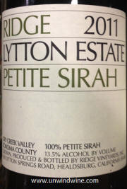 Ridge Lytton Estate Petite Syrah 2011