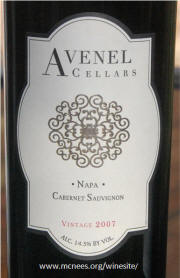 Avenel Cellars Napa Cabernet 2007 label