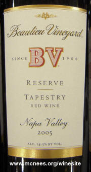 Beaulieu Vineyard Reserve Tapestry 2005 label