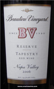 Beaulieu Vineyards Tapestry  Reserve 2006 label