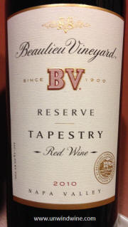 Beaulieu Vineyards Tapestry  Reserve 2010 label