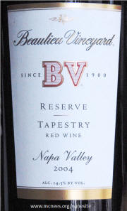 Beaulieu Vineyards Tapestry Reserve 2004 label on McNees.org/winesite