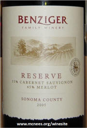 Benziger Sonoma County Reserve Red Wine