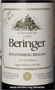 Beringer Late Harvest Riesling 1993 label