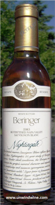 Beringer Private Reserve Botrytized Napa Valley Sauvignon Blanc 1983 