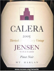 Calera Jensen Pinot Noir 2005 Label