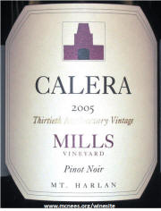 Calera Mills Pinot Noir 2005 Label