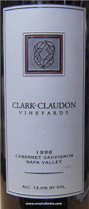 Clark Claudon Vineyards Napa Cabernet Sauvignon 1998 Magnum etched bottle
