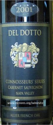 Del Dotto Connoisseur Series Allier French Oak Napa Valley Cabernet Sauvignon 2001 label