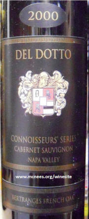 Del Dotto Napa Valley Connoisseur's Series Bertranges French Oak Cabernet Sauvignon 2001 label
