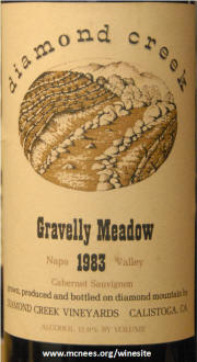 Diamond Creek Gravelly Meadow Cabernet Sauvignon 1983 label