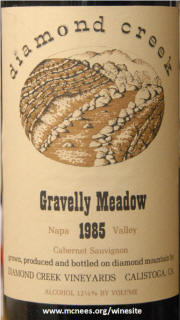 Diamond Creek Gravelly Meadow Vineyard Cabernet Sauvignon 1985 label