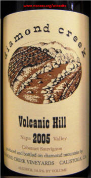 Diamond Creek Volcanic Hill Napa Valley Cabernet 2005 label