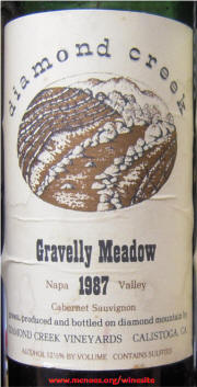 Diamond Creek Gravelly Meadow 1987 Cabernet Sauvignon label