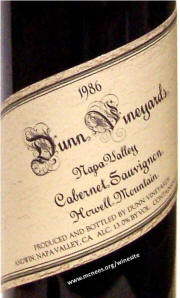 Dunn Vineyards Howell Mountain Cabernet Sauvignon 1986