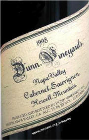 Dunn Vineyards Howell Mountain Cabernet Sauvignon 1998