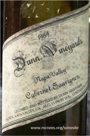 Dunn Vineyards Napa Valley Cabernet Sauvignon 1989 Label
