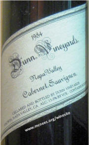 Dunn Vineyards Napa Valley Cabernet Sauvignon 1984