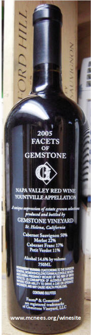 Gemstone Facets Napa Red Wine 2005 bottle rear