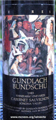 Gundlach Bundsch Rheinfarm Vineyards Sonoma Valley Vintage Reserve 1985